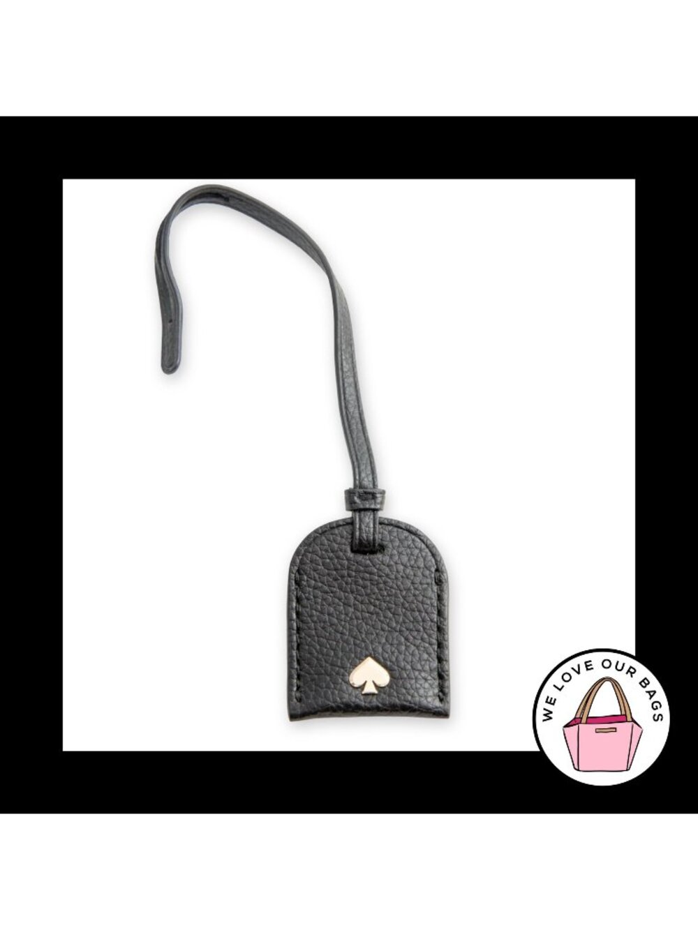 Kate Spade Black Leather Loop Strap Bag Charm Hang Tag Keychain Fob